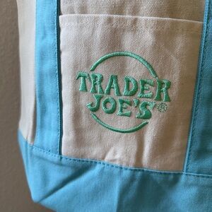 Trader Joe's Limited Edition Pastel Mini Blue and Cream Canvas Tote Bag